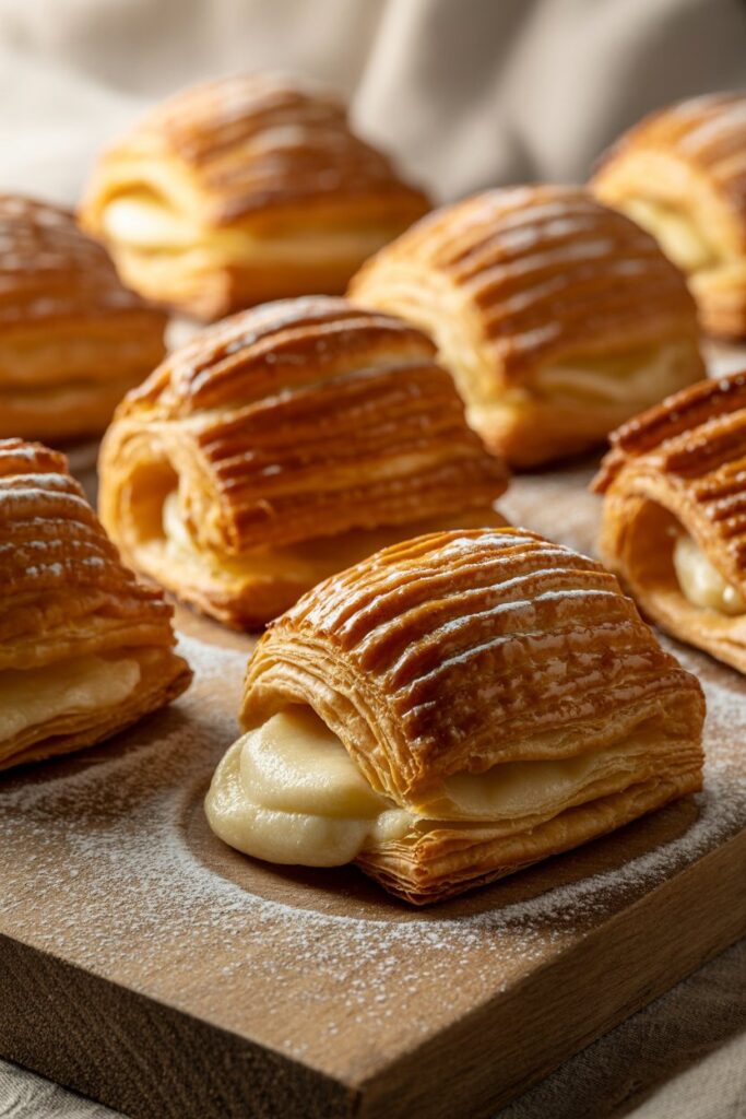Classic sfogliatelle pastry with golden, shell-like shape.