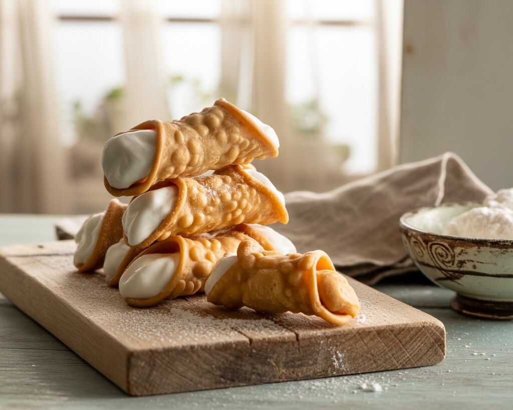 Homemade dessert shells for cannoli with crisp exterior and delicate shape