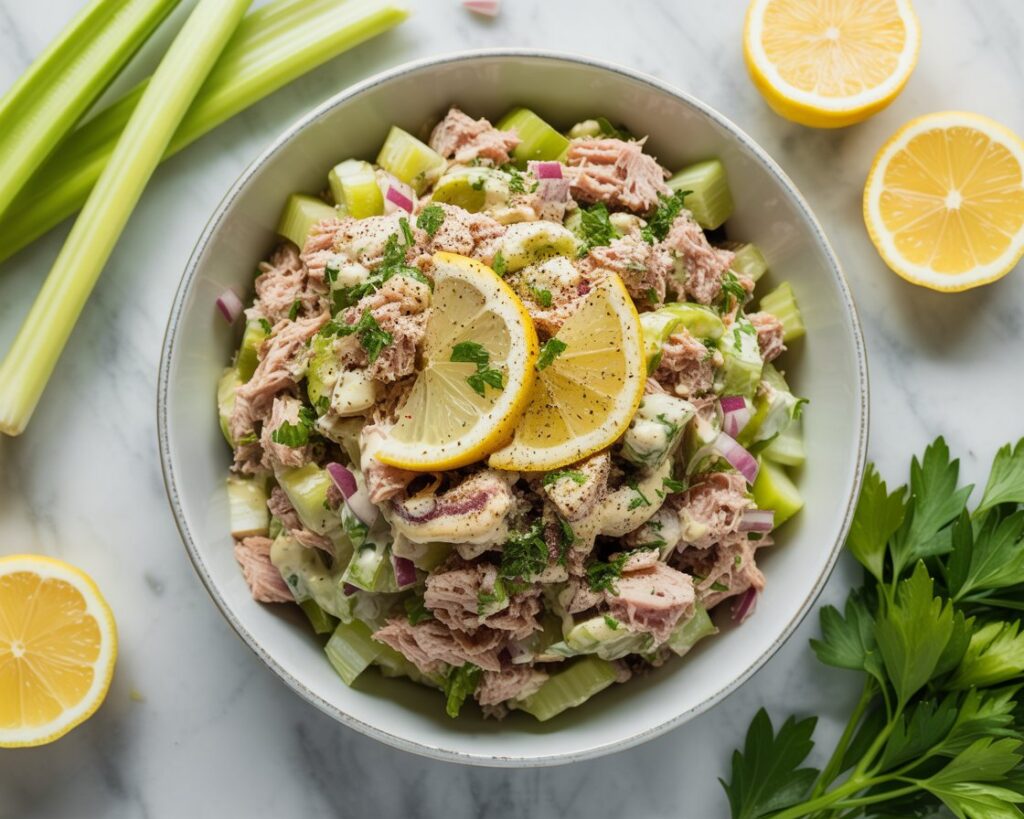 Tuna salad on whole-grain bread for a quick lunch.