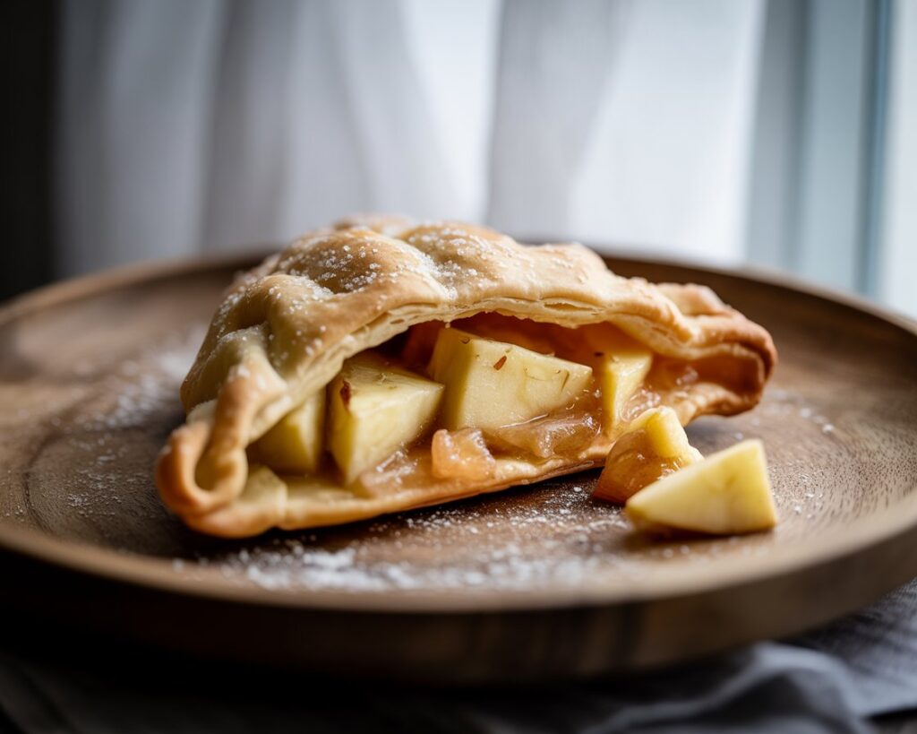 Rustic style apple turnovers served on wooden board with autumn decor