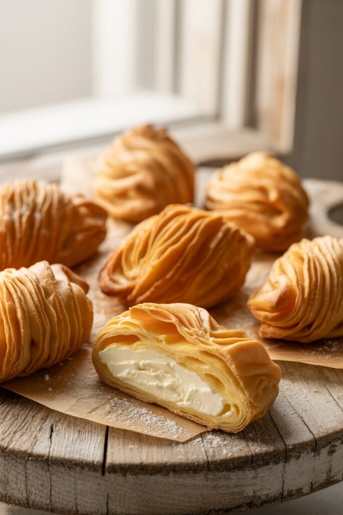 Homemade sfogliatelle with crisp, layered shells and sweet filling.