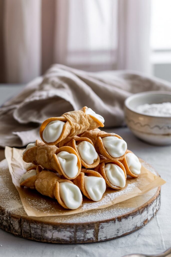 Homemade cannoli shells with perfect golden brown color fresh from the oven