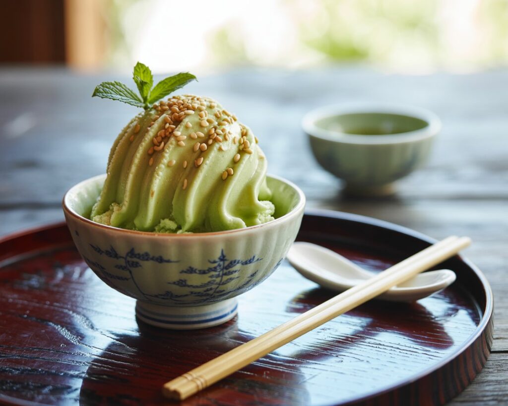 Vegan dairy free Chinese ice cream in bowls with assorted flavors and creamy texture
