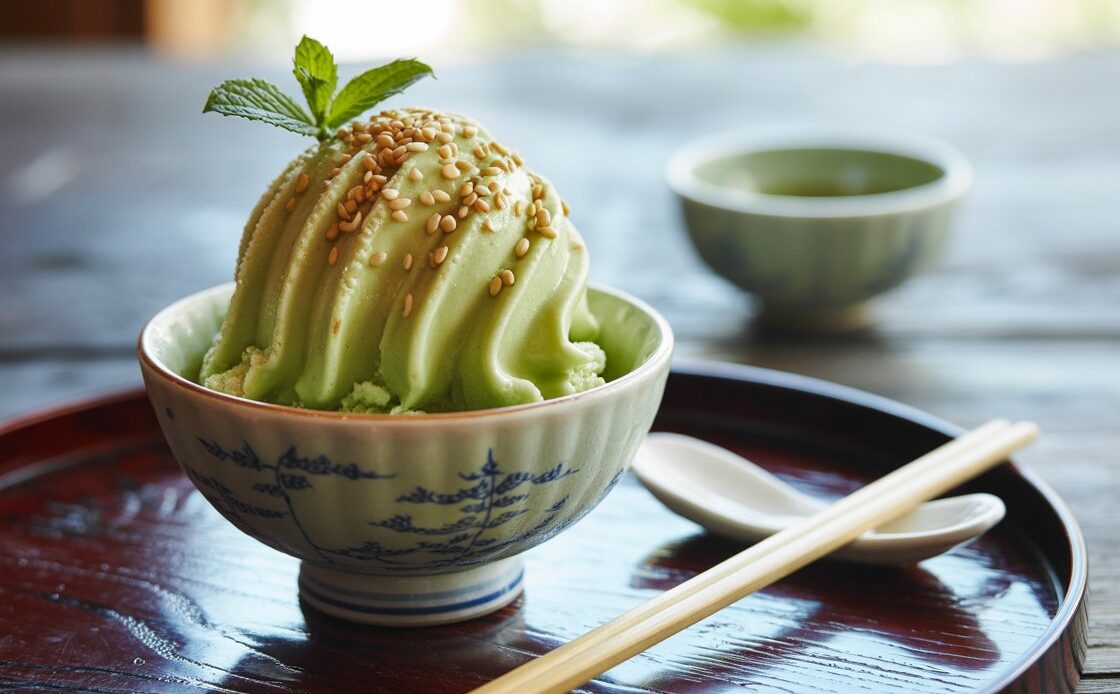 Vegan dairy free Chinese ice cream in bowls with assorted flavors and creamy texture