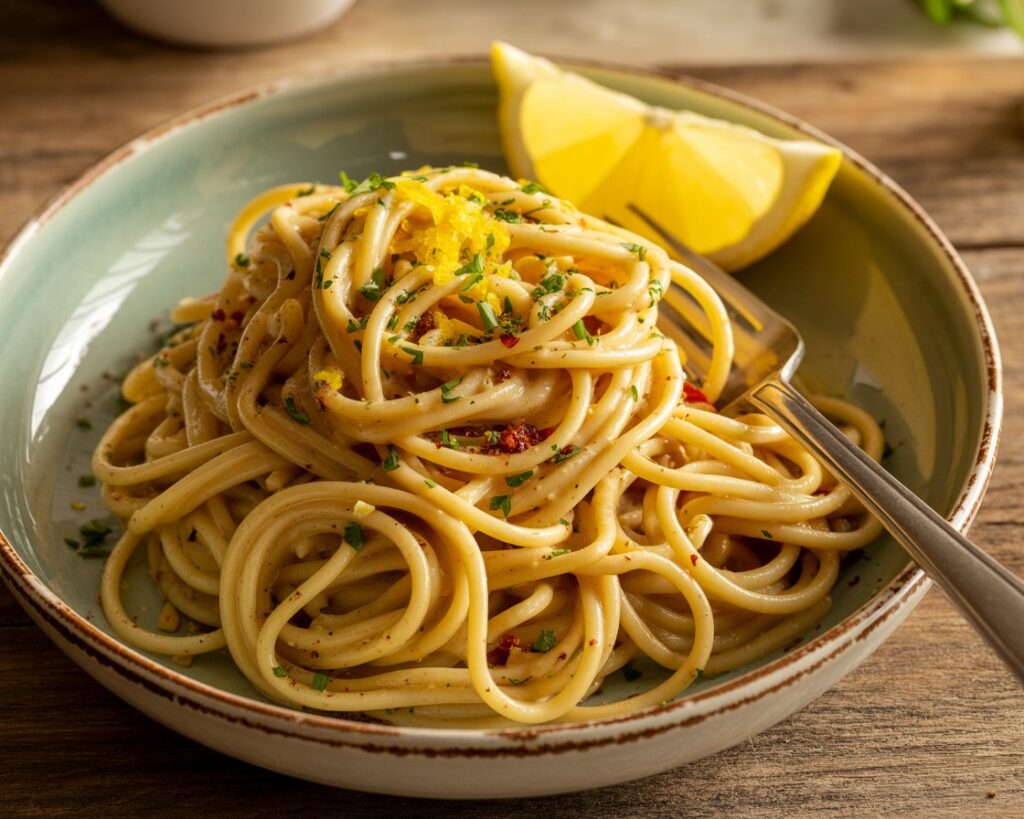 Spaghetti tossed with cowboy butter sauce and freshly grated Parmesan cheese.