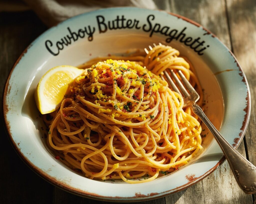 Homemade comfort pasta served on a rustic wooden table.