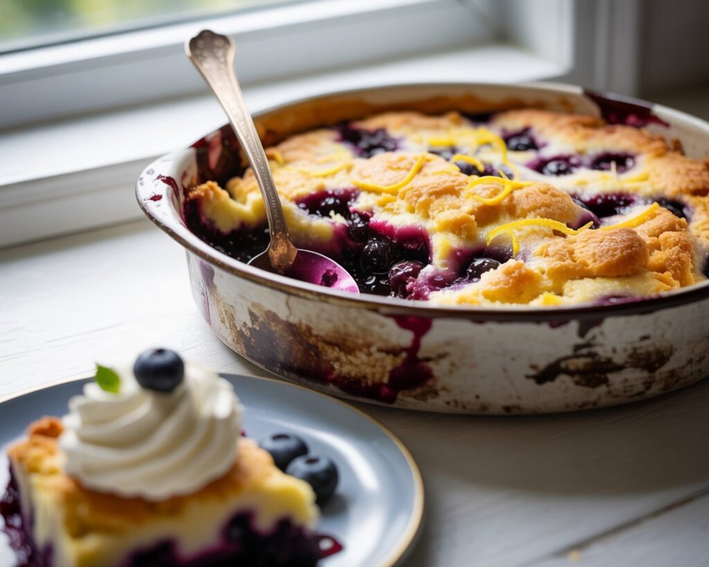 Rustic kitchen setup with a simple 5-ingredient dump cake ready to bake.