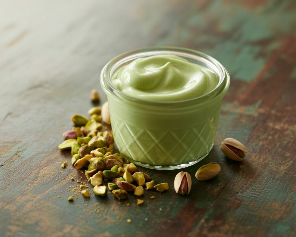 Fresh pistachio cream used as a filling for pastries and cakes.