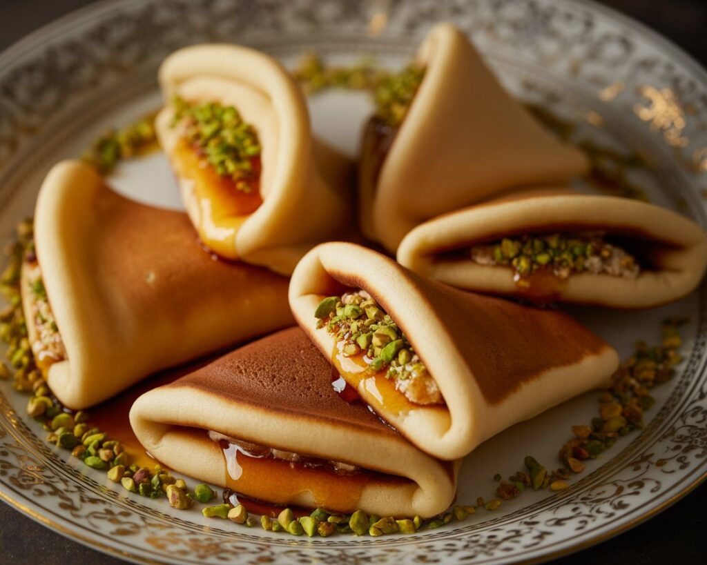 Classic qatayef dessert with crunchy edges and soft filling.