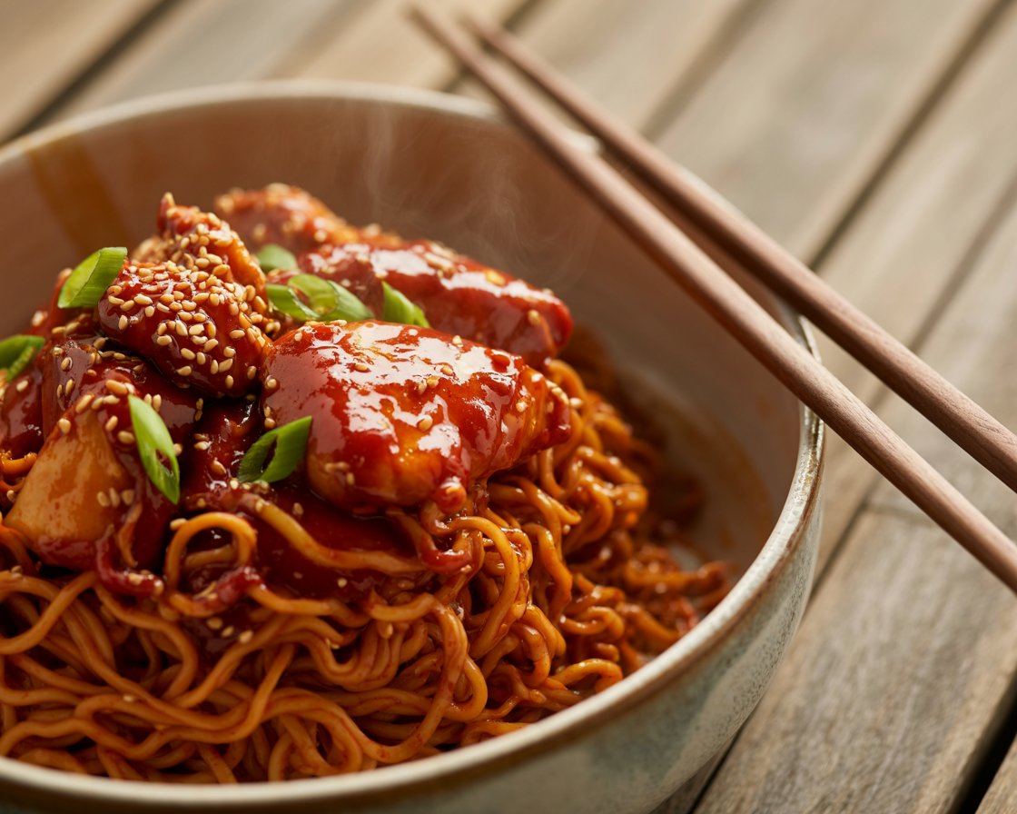 Quick Spicy Gochujang Noodles with Chicken