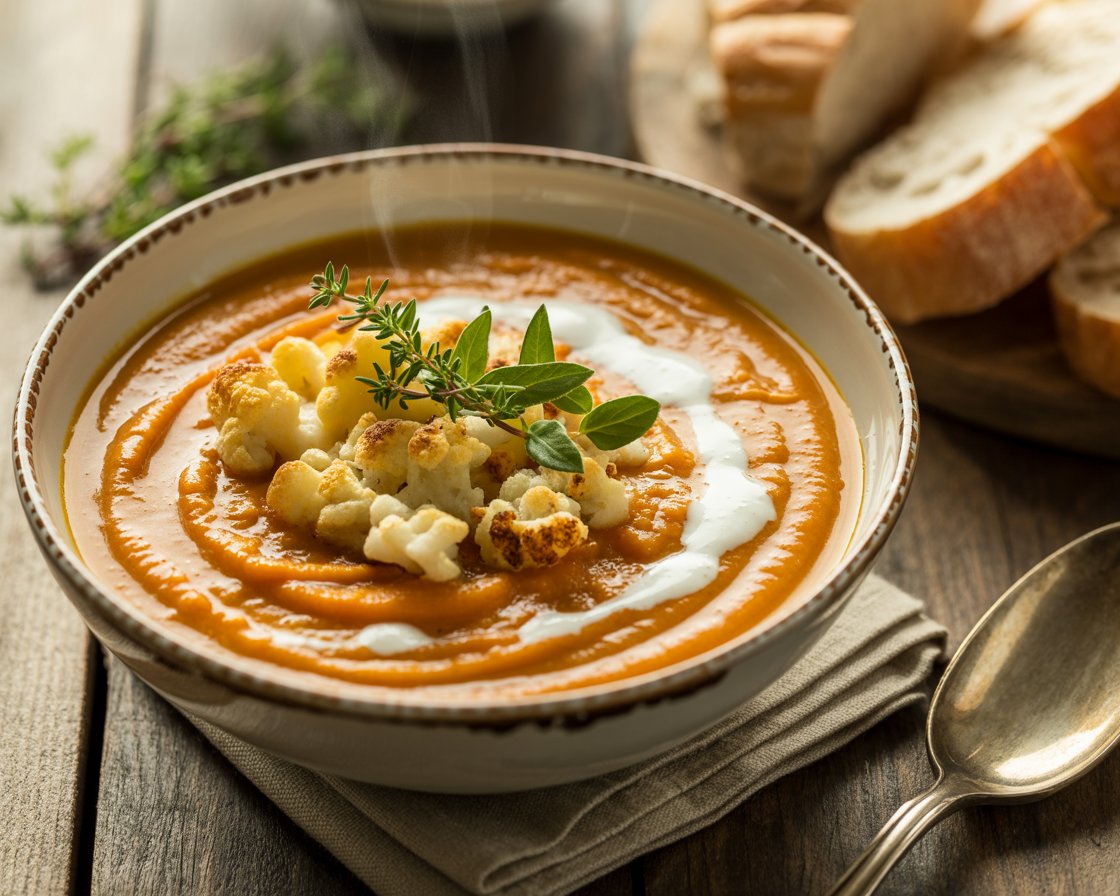 How to Make Sweet Potato Soup with Roasted Cauliflower at Home